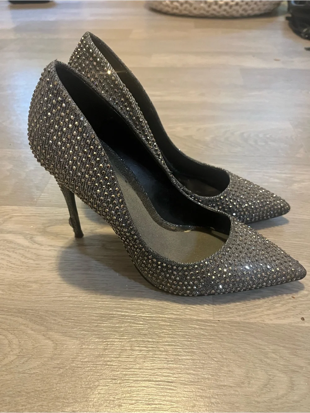 Steve Madden Gunmetal Crystal Embellished‎ Pointed-Toe Pumps